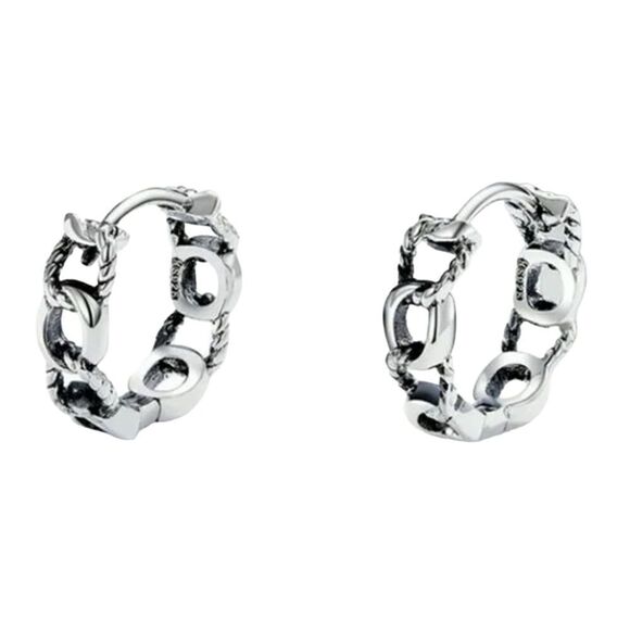 The Mini Chain Hoop dainty 925 silver huggie, hoop earrings. - Picture 2 of 10